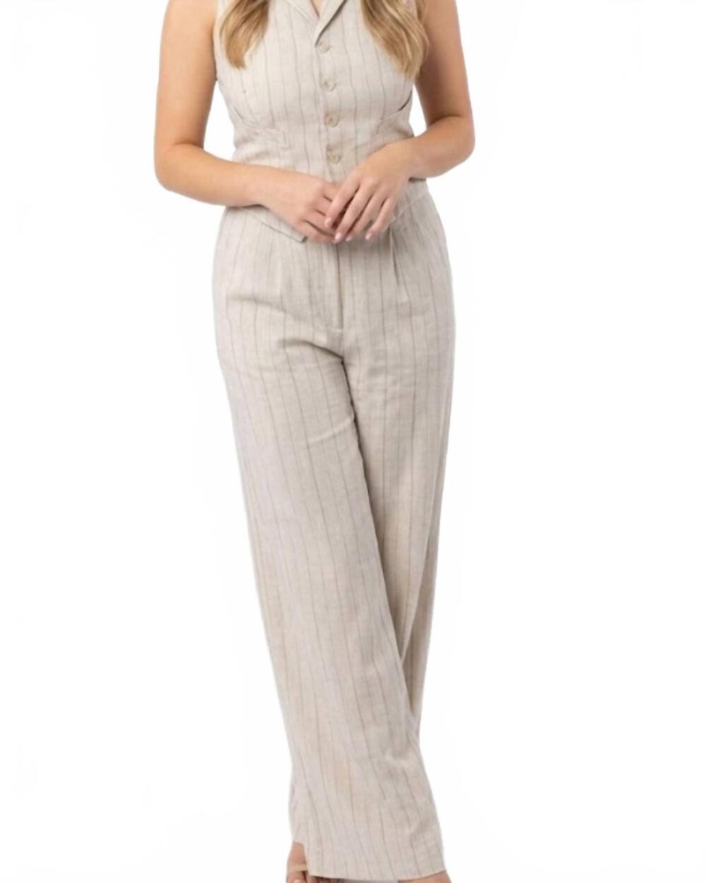 NEW KARLIE wide leg stripe pant in taupe/black